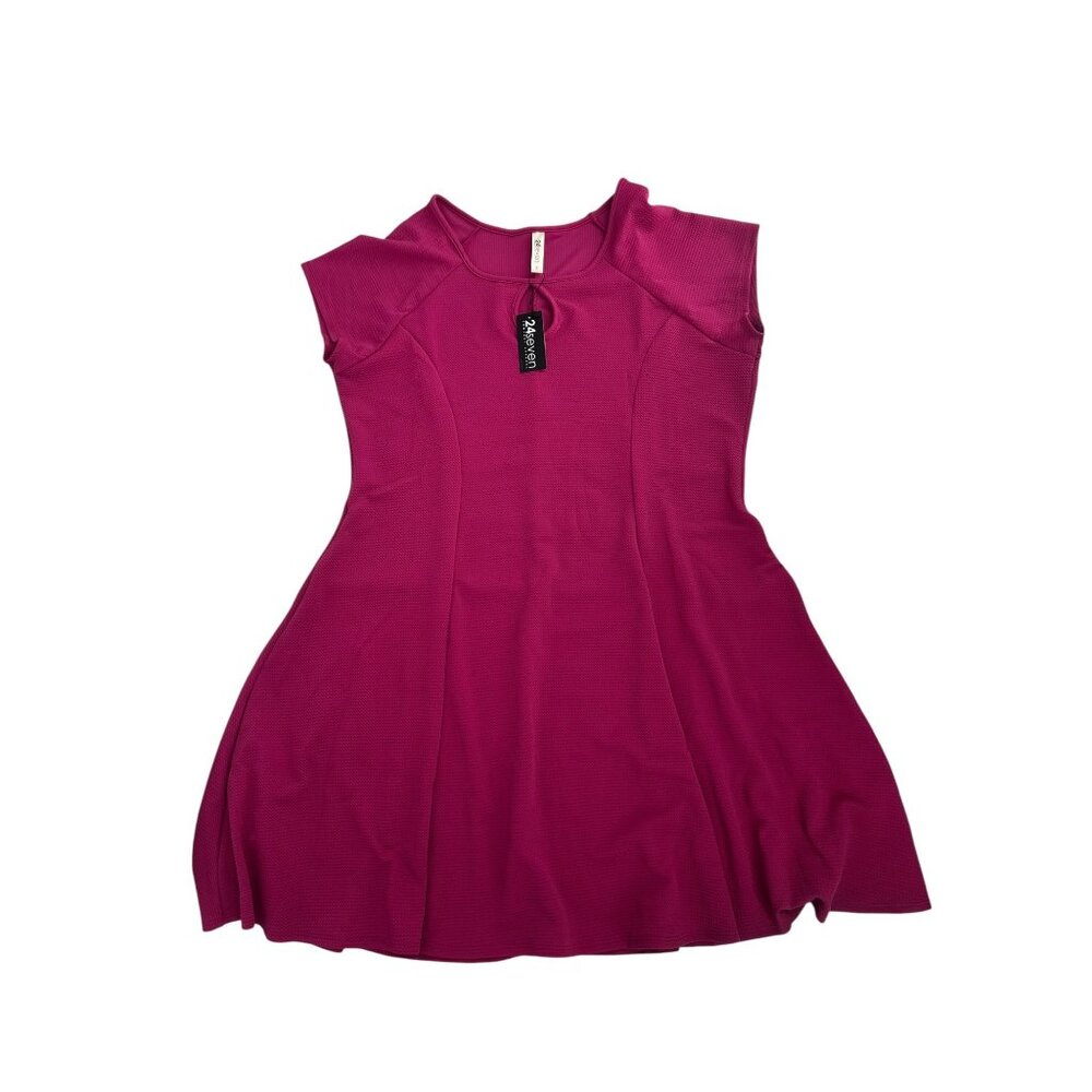 ✨ NWT 24Seven Fuchsia Pink Textured Keyhole Fit & Flare Dress 3X ✨ - Picture 4 of 8